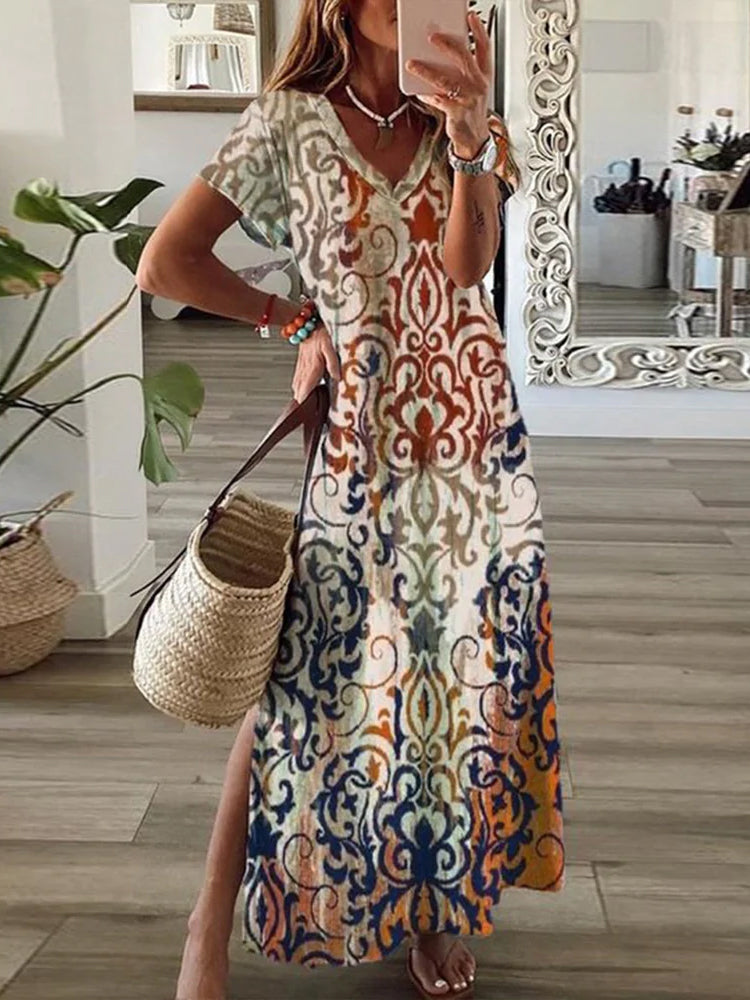 Luxe Ethnic Ombre Print Creme Maxi Dress – Yuluosha